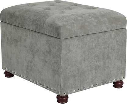 Joveco Storage Ottoman Foot Rest Stool, 24" Velvet Footstool Bench for Living Room Bedroom, Light Grey