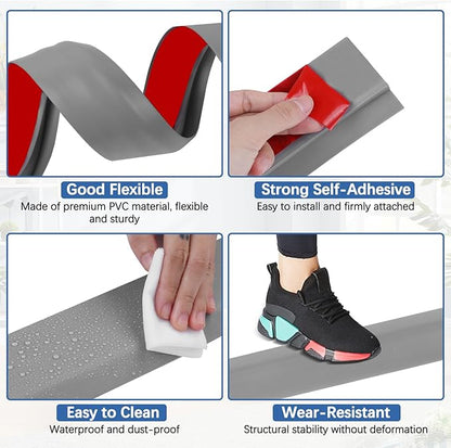 Vinyl Door Threshold Flooring Transition Strip Self Adhesive Carpet Edging Strip for Laminate Doorway Edge Threshold from 1/5" to 2/5" (Gray, 6.6 Ft)