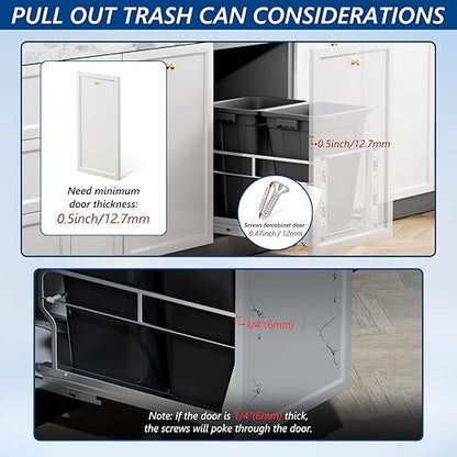 Insputer Double 40QT Pull Out Trash Can Under Cabinet, Heavy Duty Under Sink Garbage Bin Kit with Soft-Close Slides for Kitchen, Laundry, Requires Minimum Cabinets Opening 18" W X 24" D