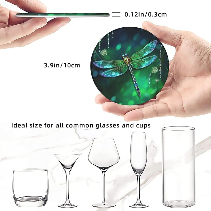 6 Pcs Fantasy Spring Dragonfly Leather Coasters
