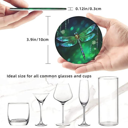 6 Pcs Fantasy Spring Dragonfly Leather Coasters