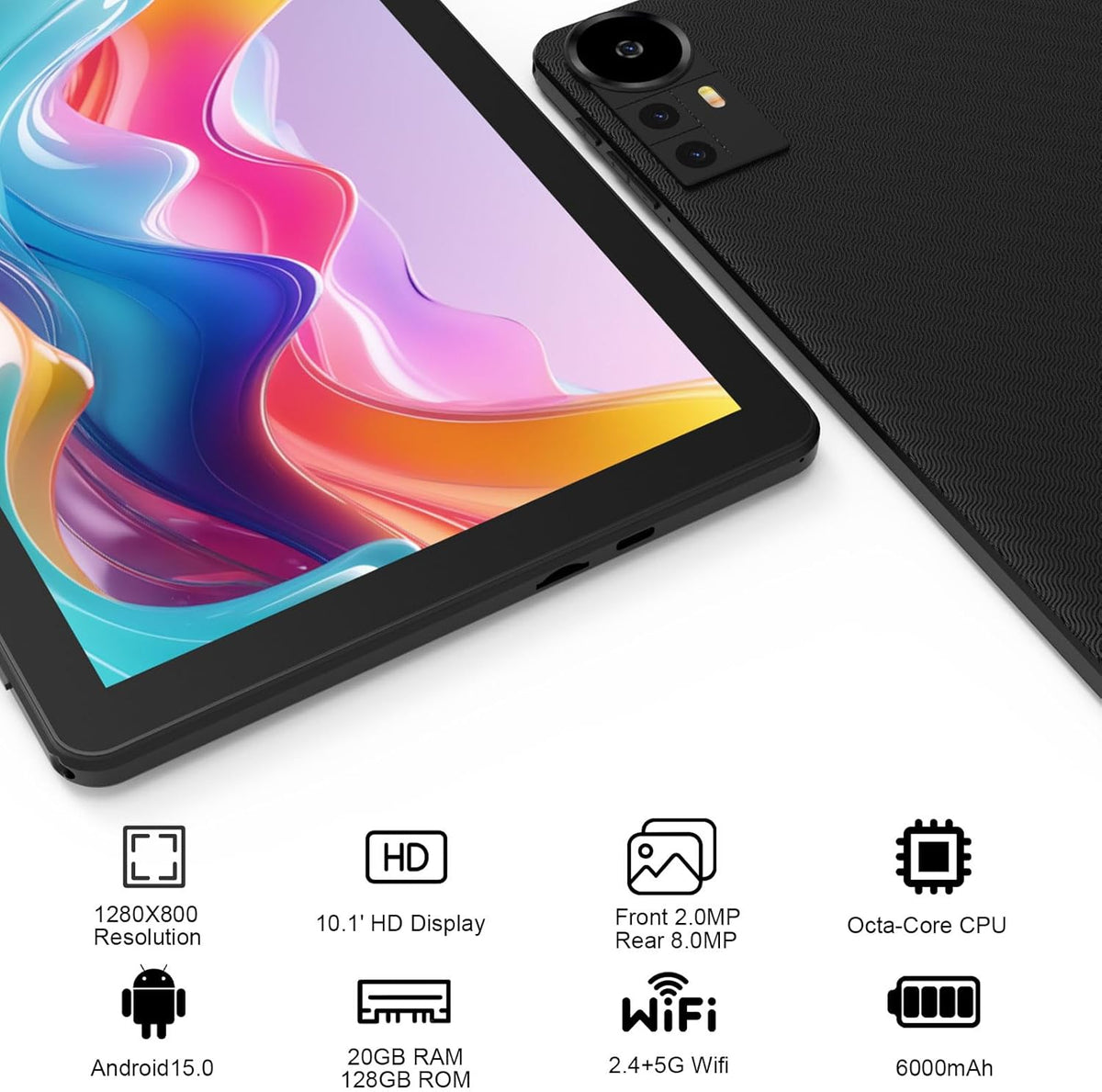 Android 15 Tablet 10 Inch, 20GB RAM+128GB ROM/2TB Expandable, 2 in 1 Tablets with Keyboard Case Mouse Stylus, 2.0GHz Quad-core Processor, 1280*800 IPS HD Screen, 5G WiFi 6 BT 5.0, 8MP Camera Tablet PC