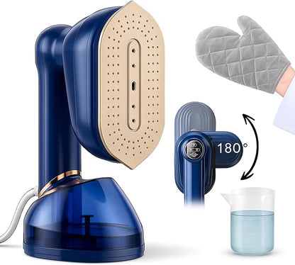 Humse Portable Steamer for Clothes – 2 in 1 Travel Steamer Iron For Clothes, Light Weight with 230ml Water Tank- 20s Heat-up 1050W garment steamer, Fabric Wrinkle Remover with 180° Handle (Blue)