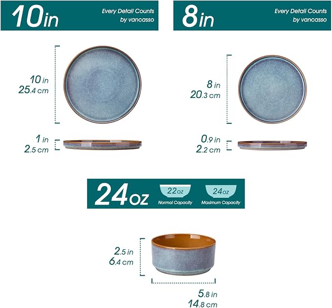 vancasso ONION Ceramic Dinnerware Sets, 12 Pieces Stoneware Plates and Bowls