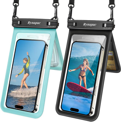 Double Space Waterproof Phone Pouch, 2 Pack Waterproof Phone Case with Lanyard for iPhone 15 Pro Max Galaxy S23 Pixel 7a up to 8.5’’, Cellphone Dry Bag for Beach Vacation