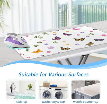 Pretty Butterfly Flower Ironing Mat for Table top Portable Ironing Pad Blanket for Washer Dryer Countertop Travel