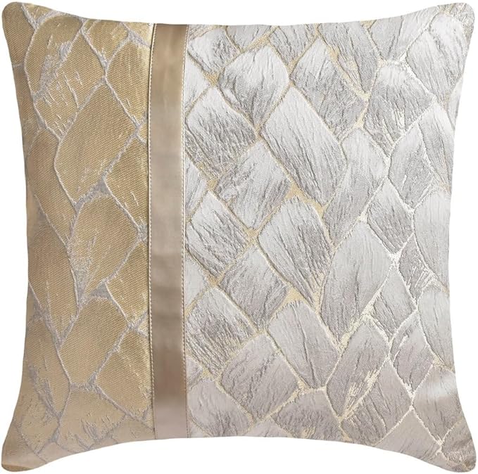 The HomeCentric King/Queen/Twin Ivory & Gold Designer Twin 53"x18" Bed Runner with 2 Pillow Cover, Patchwork, Quilted, Jacquard Foil Bed Scarf on Jacquard Fabric - Spinzar
