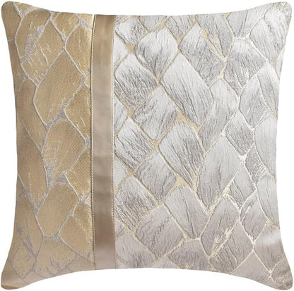 The HomeCentric King/Queen/Twin Ivory & Gold Designer King 90"x18" Bed Runner with 2 Pillow Cover, Patchwork, Quilted, Jacquard Foil Bed Scarf on Jacquard Fabric - Spinzar