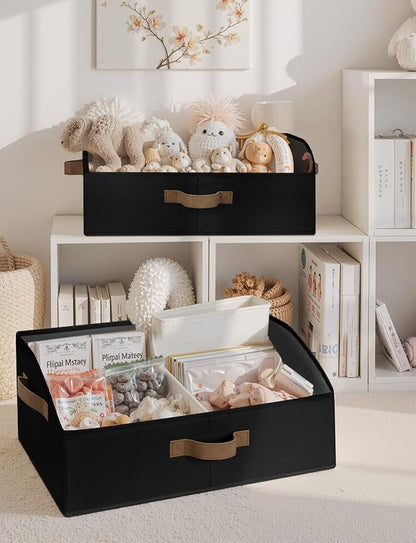 StorageWorks Closet Storage Bins, Trapezoid Organizer Box for Shelves, Fabric Clothes Bin, Foldable Organizing Baskets with Handles, Large, Black, 3-Pack