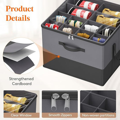 Lifewit Shoe Storage Organizer for Closet Fits 12-16 Pairs, Fabric Large Shoe Box Storage Containers with Clear Cover, Foldable Bins Fit for Boots Sneakers 17"(L) x 17"(W) x 12.5"(H) Gray and Black