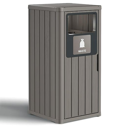 Outdoor Trash Can Waterproof Resin Garbage Can with Garbage Labels Outdoor Trash Bin for Patio, Garden,Kitchen