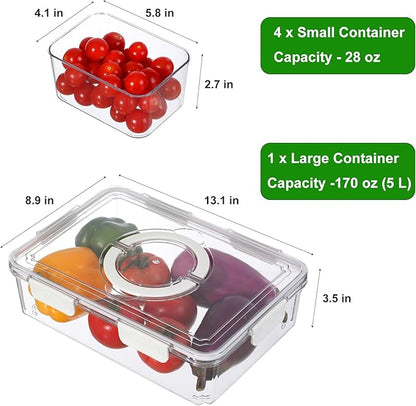 Taiuloo Divided Serving Tray with Lid & Handle, Airtight 4 Compartment Snackle Box Charcuterie Container, Fridge Organizer Bins, Food Storage Container Veggie Tray for Snack, Fruit, Candy, Nuts