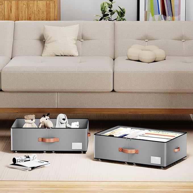 Under bed Storage With Wheels,Large Capacity 10 inches Height Storage Bins,Rolling Under bed Shoe Storage Containers,Under bed Storage Drawers for clothes & blankets