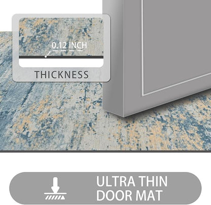 Ultra Thin Door Mat Indoor Entrance, 1/10 in Thin Door Mats for Inside Entry, Non-Slip Rubber Backing Washable Doormat, Fade Resistant, Absorbent, Low Profile Dirt Trapper, 35"X24",Distressed