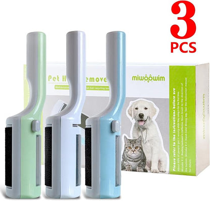 3 Packs Pet Hair Remover Roller Lint Brush and Reusable Lint Roller Dog & Cat Hair Remover for Rug, Furniture, Couch, Car, Carpet, Clothes and Bedding Multi-Surface Fur Removal Tool