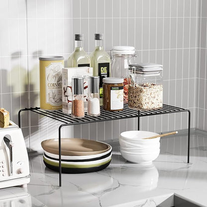 Medium(13 x 9.4 inch)Black Cabinet Storage Shelf Rack Set of 2, Rustproof Metal Wire Kitchen Counter Organizers and Storage, Spice Organization for Cabinet, Plate, Dish, Pantry, Bathroom, Fridge