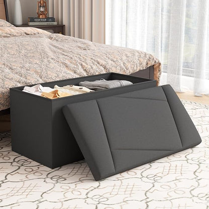Folding Storage Ottoman Bench, 30 Inches End of Bed Bench Folding Ottoman Storage for Bedroom, Entryway and Living Room, 30"x15"x15",Dark Gray