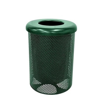 COATEDOUTDOORFURNITURE RFT-P-GRN Heavy Duty Round Trash Receptacle with Flat Top, Liner Included, 32 Gallon, Green, Made in America