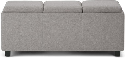 SIMPLIHOME Avalon 42 inch Wide Contemporary Rectangle Storage Ottoman in Cloud Grey Linen Look Fabric, Assembled, for the Living Room, Entryway and Family Room