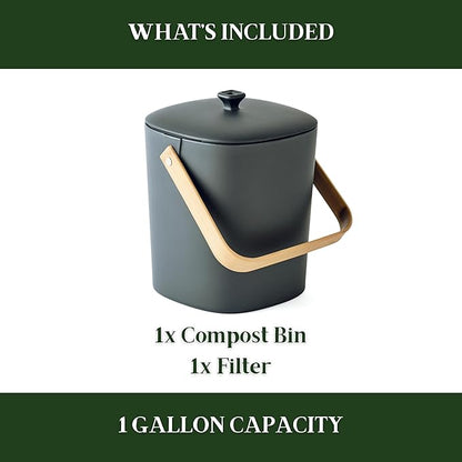 Bamboozle Countertop Compost Bin Kitchen | 1 Gallon | Odorless Composting Bin with Filters | Indoor Compost Bin with Lid | Plant Based Kitchen Composter for Food Scraps & Waste Recycling | Graphite