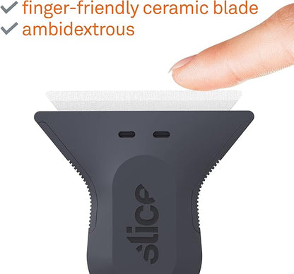 Slice 10590 Small Scraper, Ceramic Blade, Lasts 11x Longer Than Metal, Finger Friendly, Comfortable to Use, No Strain on Thumb or Hand, Auto-Retractable, Compact Size, Left or Right Hand