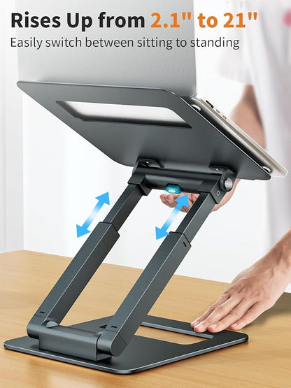 tounee Laptop Stand for Desk Adjustable Height, Telescopic Computer Stand with Pull Out Design Ergonomic Laptop Riser Fits All Laptops 10-17"-Gray