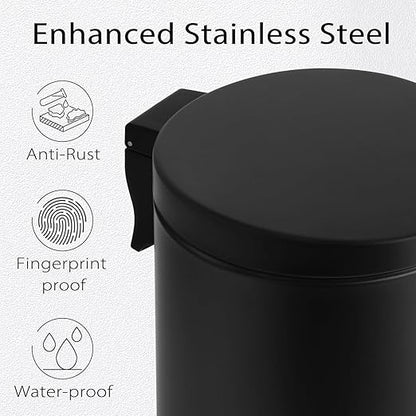 TIPGO 1.2 Gallon Small Black Trash Can, 4.5 Liters Bathroom Garbage Can with lid, Mini Step Trash Bin, Stainless Steel Wastebasket for Bathroom, Bedroom, Office (Matte Black)