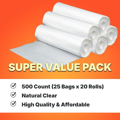 20-30 Gallon Trash Bags, 10 Micron High Density Garbage Can Liners Bulk, 30" x 37", Natural Clear, 500 Count