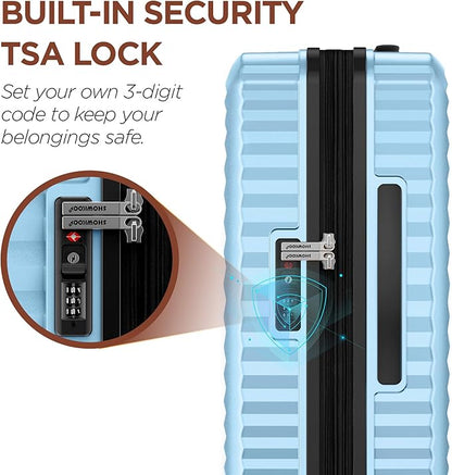 SHOWKOO Luggage Sets 3 Piece Hardside Expandable Suitcase with Double Spinner Wheels Tsa Lock Sky Blue (20in/24in/28in)