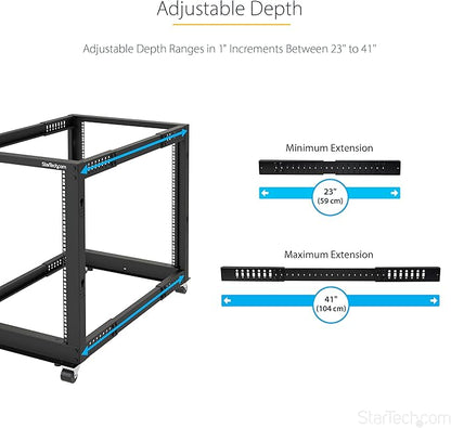 StarTech.com 4-Post 42U Mobile Open Frame Server Rack, 19in Network Rack with Wheels, Rolling Rack for Computer/AV/Data/IT Equipment - Casters, Leveling Feet or Floor Mounting (4POSTRACK42)