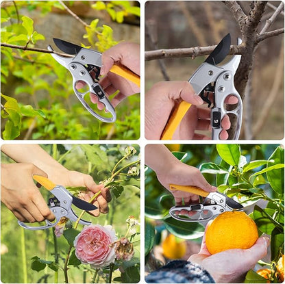 Ultra Sharp Germany Steel Pruning Shears - Cuts 3X Easier, Weak Hand Arthritis Snips, Rust-Resistant, Effortlessly 1-Inch Cut Capacity Garden Scissors, Ergonomic Handle (2 pack-yellow)