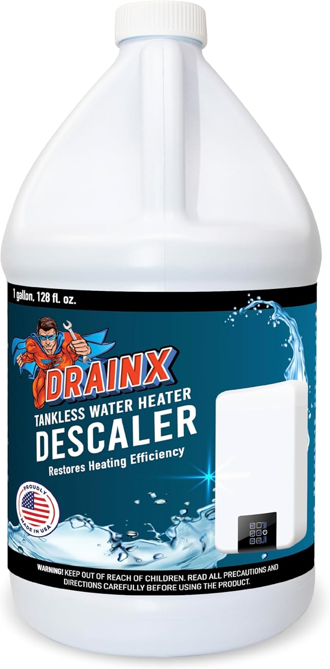 DrainX Tankless Water Heater Descaling Solution | Highly Effective Descaler Restores Heating Efficiency, Gallon, 128 fl oz
