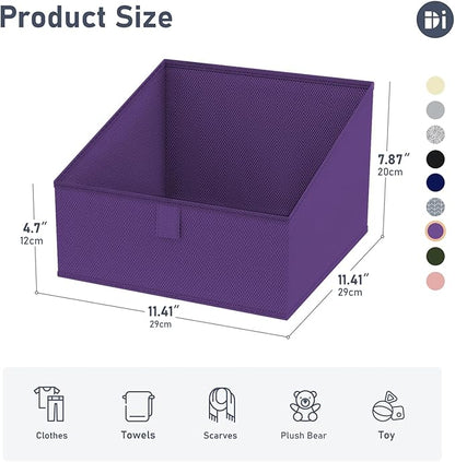DIMJ Closet Storage Bins 8 Pack - Fabric Trapezoid Closet Organizer Bin, Foldable Storage Baskets for Shelves, Closet Shelf Organizer, Clothing Storage Box for Toys, Books, Towel, Clothes, Purple