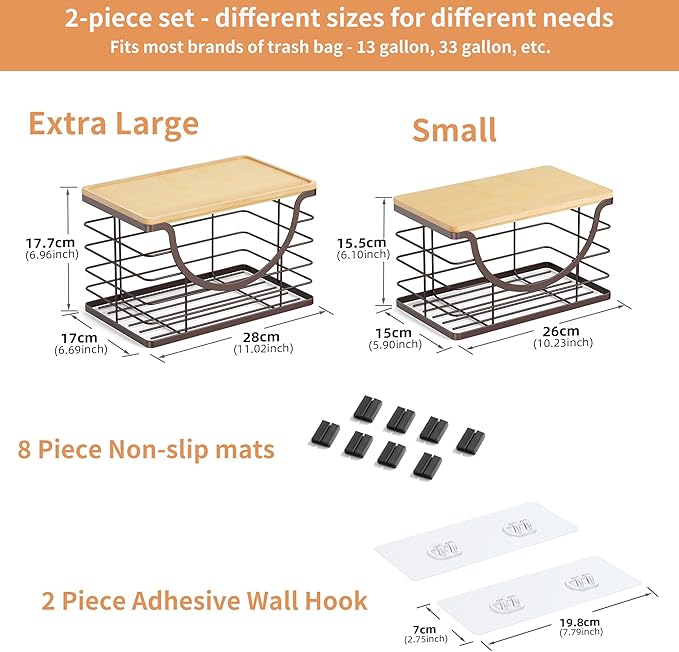 Extra Large Trash Bag Holder Under Sink Stackable Kitchen Storage 2 Pack, Pantry Organizers and Storage, Wall Mounted Garbage Bag Dispenser Roll Holder for Laundry Room and Kitchen