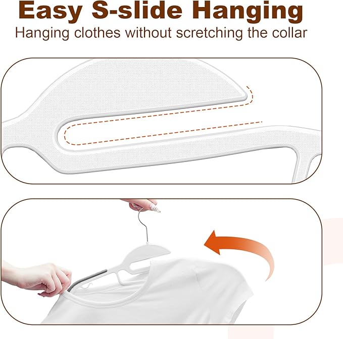 HOUSE DAY White Plastic Hangers 50 Pack, Slim Space Saving, Non Slip Hangers with Rubber Pads, Heavy Duty Coat Hanger for Closet, Prevent Stretching S-Shaped Clothes Hanger for Shirt, Suit, Pants