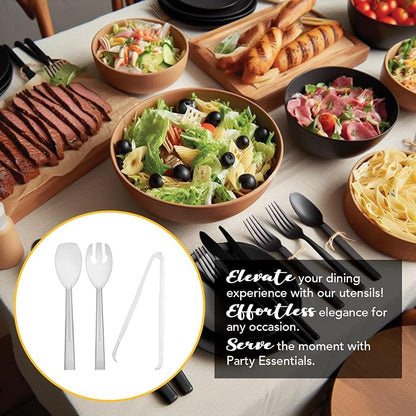 Party Essentials Plastic Party Buffet Serving Utensils Kit, Spoons/Forks/Tongs