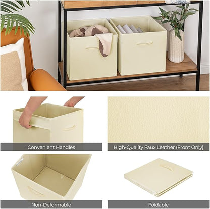 StorageWorks Beige Storage Cubes, 13x13 Storage Cube Bins with Handle, Cube Storage Organizer Bins for Shelves and Closet, Collapsible Storage Bins, 4-Pack