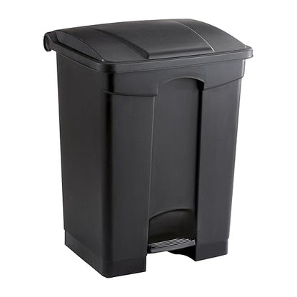 Safco Step On Plastic Trash Can with Foot Pedal, 17 Gallon Garbage Can for Kitchen, Indoor or Outdoor Use, Hands Free, Black