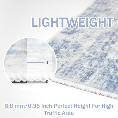 IOHOUZE Abstract Runner Rug 2x6 Ft Washable Runners for Hallways, Non Slip Kitchen Runner Printed Faux Wool Entryway Runner Indoor, Modern Abstract Floor Carpet for Hall Bedroom, Light Blue White