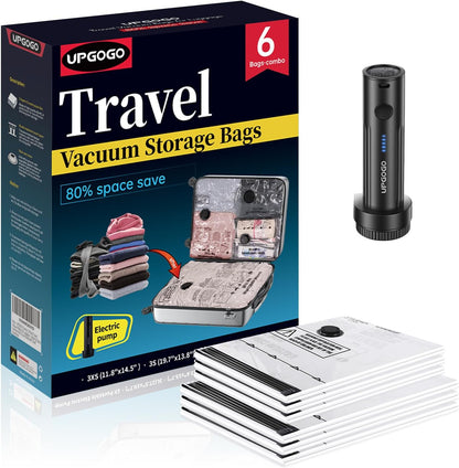 Travel Vacuum Bags for Luggage with Portable Electric Pump,Vacuum Seal Bags for Clothing,Packing Cubes Compression,Cruise Ship and Travel Essentials(Combo 6 Pack)