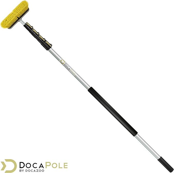 DOCA Scrub Brush 7-30 Ft with Long Handle Extension Pole - Outdoor Broom and Scrubbing Brush for House Floor, Deck, Patio, Car - Medium Brush