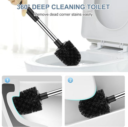SetSail Toilet Brush and Holder, Self Closing Lid Toilet Bowl Brushes Holder and Extra Long Handle Ventilated Toilet Brush Set for Bathroom Cleaning, Nylon Bristles, Black