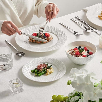 18Pcs Hammered Rim White Bone China Set, Service