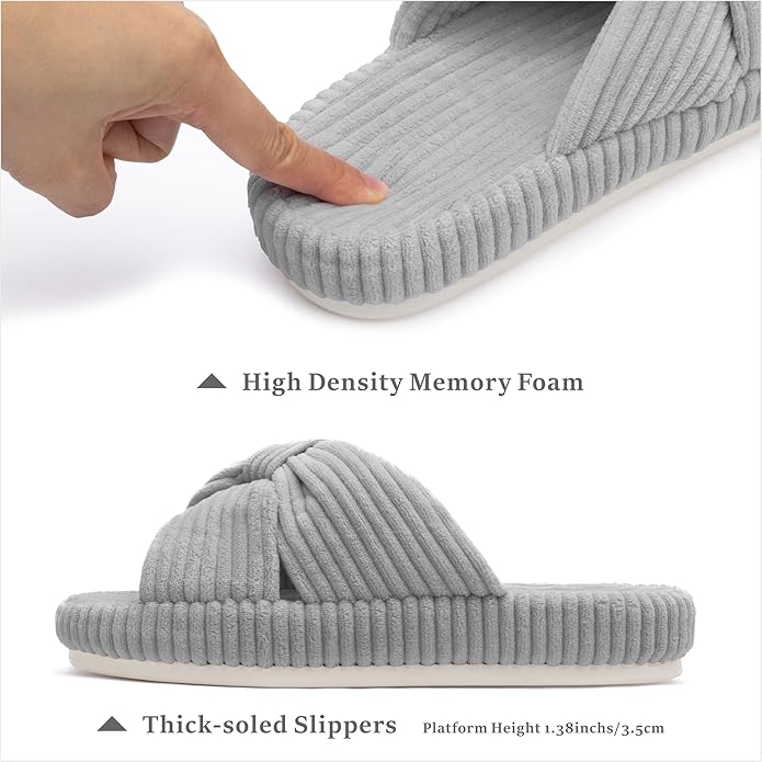 Chantomoo Slippers for Women Memory Foam House Bedroom Corduroy Bow Crossbands Slide Slipper Shoes Comfy Trendy Gift Slippers