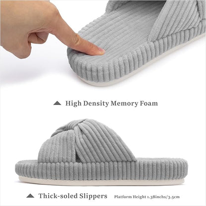 Chantomoo Slippers for Women Memory Foam House Bedroom Corduroy Bow Crossbands Slide Slipper Shoes Comfy Trendy Gift Slippers