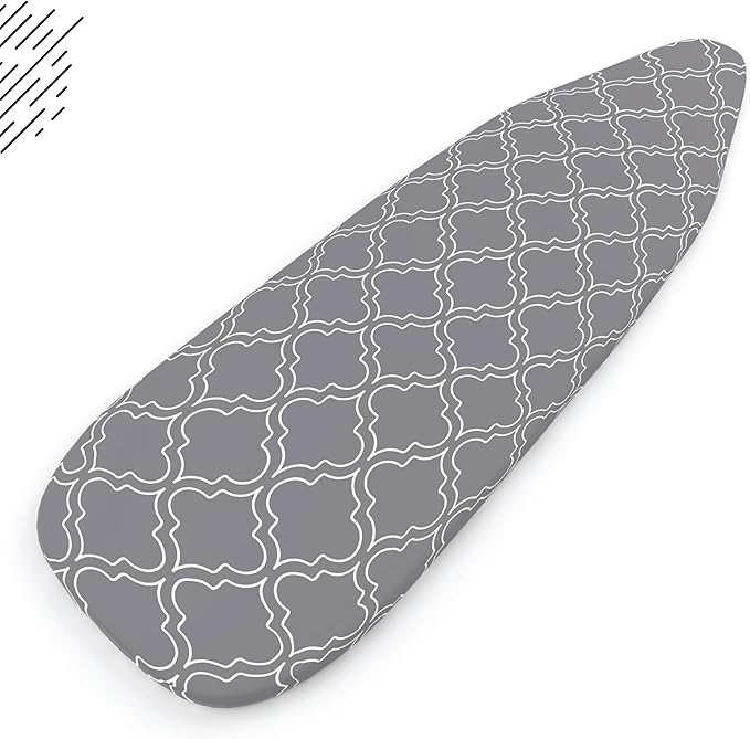 Encasa XO Ironing Board Cover and Pad 54"x15" - Thick 3mm Felt Padding, Drawstring Tightening & Lock, Easy Fit, Scorch & Stain Resistant, Fits Standard Large Ironing Board - Grey Tiles
