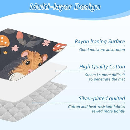 Ironing Mat Portable Ironing Pad Ironing Blanket for Table Top Heat Resistance Double-Side Using Travel Large 47.2 x 27.6 Inch Foldable Lightweight Guinea Pig Mushroom Floral Black