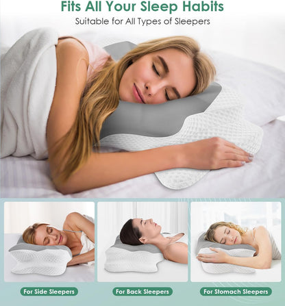 DONAMA Cervical Pillow for Sleeping, Contour Memory Foam Pillow for Neck and Shoulder Support, Ergonomic Neck Pillow for Side Back Stomach Sleepers, Bed Pillows with Cooling Pillowcase