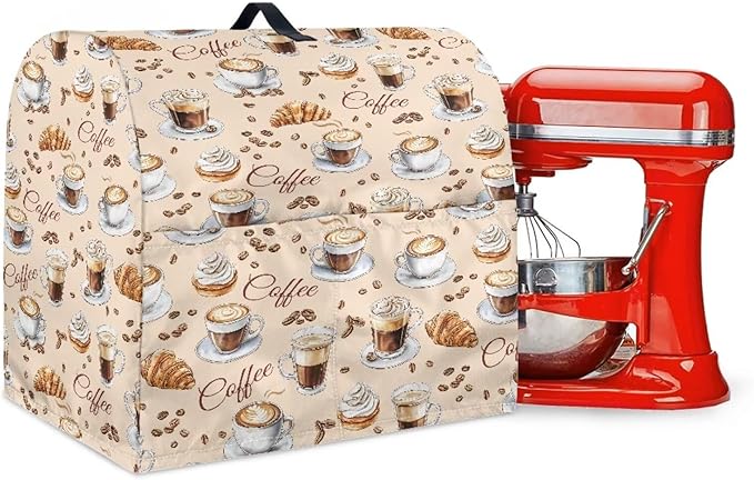 Coffee Pattern Mixer Covers Universal Stand Mixer Dust Cover Compatible with 4.5-5 Qt Kitchen Aid Mixer Small Appliance Protector