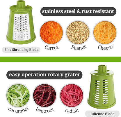 Ourokhome Rotary Cheese Grater Cheese Shredder, Mandoline Vegetable Slicer with 5 Interchangeable Blades and Strong Suction Base for Fruit, Vegetables, Nuts Grey